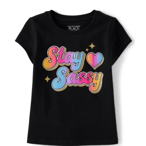The Children's Place Baby And Toddler Girls Stay Sassy Graphic Tee - Black - Picture 1 of 2